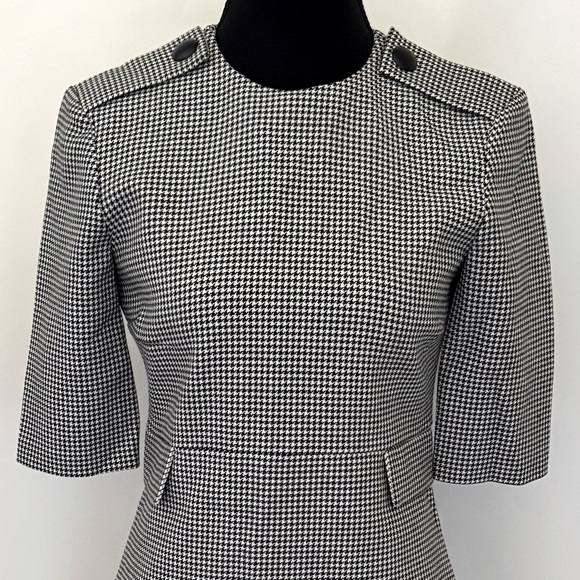 Zara Women Houndstooth‎ Short Midi Shift 3/4 Sleeve Dress, Black/White, Size XS - Picture 6 of 11